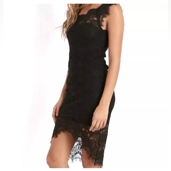Free People Intimately Black Peekaboo Eyelash Lace Hi-Low Bodycon Lace Dress M - Picture 1 of 16